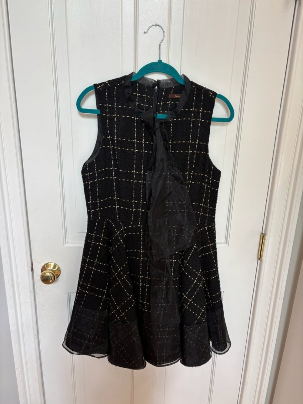 SOMA Plaid Bouclé & Sheer Trim Sleeveless Fit-and-Flare Dress